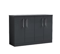 nuie ARN1403W2 Arno Modern Bathroom Floor Standing 4 Door Vanity Unit & Worktop, 1200mm, Soft Black
