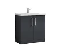 nuie ARN1405D Arno Modern Bathroom Floor Standing 2 Door Vanity Unit & Thin-Edge Ceramic Basin, 800mm, Soft Black