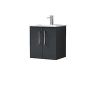 nuie ARN1421B Arno Modern Bathroom Wall Hung 2 Door Vanity Unit & Minimalist Ceramic Basin, 500mm, Soft Black