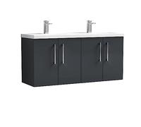 nuie Arno 1200mm Wall Hung 4 Door Vanity & Double Basin Soft Black, Black