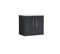 nuie ARN1423LBG Arno Wall Hung 2 Door Vanity Unit & Laminate Worktop, 600mm, Satin Anthracite/Bellato Grey