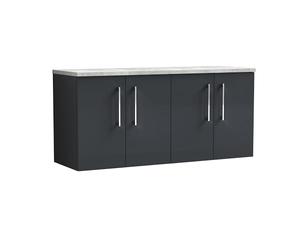 nuie ARN1423LBG2 Arno Modern Bathroom Wall Hung 4 Soft Close Door Vanity Unit and Bellato Grey Laminate Worktop, 1200mm, Soft Black