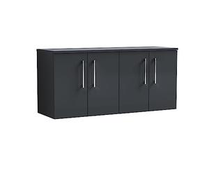 nuie ARN1423W2 Arno Modern Bathroom Wall Hung 4 Door Vanity Unit & Worktop, 1200mm, Soft Black