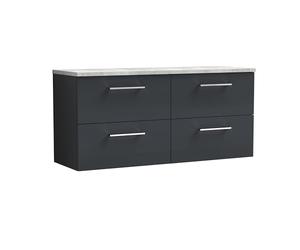 nuie ARN1424LBG2 Arno Modern Bathroom Wall Hung 4 Soft Close Drawer Vanity Unit and Bellato Grey Laminate Worktop, 1200mm, Soft Black