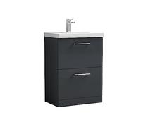 nuie ARN1433D Arno Floor Standing 2 Drawer Vanity Unit & Thin-Edge Ceramic Basin, 600mm, Soft Black