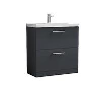 nuie ARN1435A Arno Floor Standing 2 Drawer Vanity Unit & Mid-Edge Ceramic Basin, 800mm, Soft Black