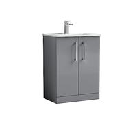 nuie ARN2203B Arno Floor Standing 2 Door Vanity Unit & Minimalist Ceramic Basin, 600mm, Satin Grey
