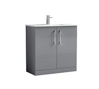 nuie ARN2205B Arno Modern Bathroom Floor Standing 2 Door Vanity Unit & Minimalist Ceramic Basin, 800mm, Satin Grey