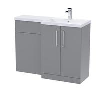 nuie ARN2211R Arno Modern Bathroom Right Hand 2 Soft Close Door Vanity Basin and WC Combination Unit, 1100 x 390mm, Satin Grey