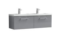 nuie ARN2222C Arno Wall Hung 2 Drawer Vanity Unit & Double Ceramic Basin, 1200mm, Satin Grey
