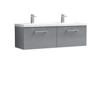 nuie ARN2222F Arno Wall Hung 2 Drawer Vanity Unit & Double Polymarble Basin, 1200mm, Satin Grey