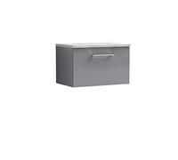 nuie ARN2222LBG Arno Modern Bathroom Wall Hung 1 Drawer Vanity Unit & Laminate Top, 600mm, Satin Grey/Bellato Grey