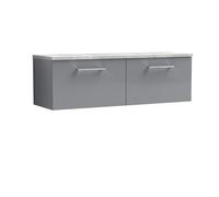 nuie ARN2222LBG2 Arno Modern Bathroom Wall Hung 2 Soft Close Drawer Vanity Unit and Bellato Grey Laminate Worktop, 1200mm, Satin Grey