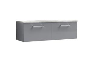 nuie ARN2222LBG2 Arno Modern Bathroom Wall Hung 2 Soft Close Drawer Vanity Unit and Bellato Grey Laminate Worktop, 1200mm, Satin Grey