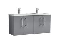 Nuie Arno Wall Hung 4 Door Vanity Unit and Double Polymarble Basins | Satin Grey | MDF | 1200mm