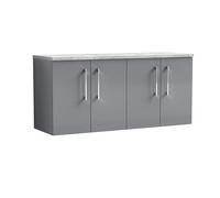 nuie ARN2223LBG2 Arno Modern Bathroom Wall Hung 4 Soft Close Door Vanity Unit and Bellato Grey Laminate Worktop, 1200mm, Satin Grey