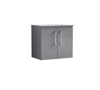 nuie ARN2223W Arno Modern Bathroom Wall Hung 2 Door Vanity Unit & Worktop, 600mm, Satin Grey