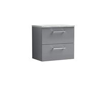 nuie ARN2224LBG Arno Modern Bathroom Wall Hung 2 Drawer Vanity Unit & Laminate Top, 600mm, Satin Grey/Bellato Grey