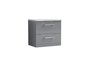 nuie ARN2224LBG Arno Modern Bathroom Wall Hung 2 Drawer Vanity Unit & Laminate Top, 600mm, Satin Grey/Bellato Grey