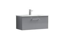 nuie ARN2225B Arno Modern Bathroom Wall Hung 1 Drawer Vanity Unit & Minimalist Ceramic Basin, 800mm, Satin Grey