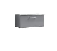 nuie ARN2225LBG Arno Wall Hung 1 Drawer Vanity Unit & Laminate Worktop, 800mm, Satin Bellato Grey