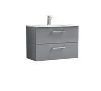 nuie ARN2226D Arno Modern Bathroom Wall Hung 2 Drawer Vanity Unit & Thin-Edge Ceramic Basin, 800mm, Satin Grey