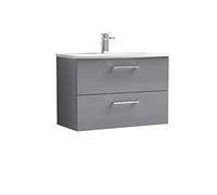 nuie ARN2226G Arno Wall Hung 2 Drawer Vanity Unit & Curved Ceramic Basin, 800mm, Satin Grey