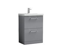 nuie ARN2233A Arno Floor Standing 2 Drawer Vanity Unit & Mid-Edge Ceramic Basin, 600mm, Satin Grey