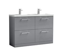 nuie ARN2233C Arno Floor Standing 4 Drawer Vanity Unit & Double Polymarble Basin, 1200mm, Satin Grey