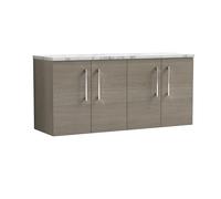 nuie Arno 1200mm Wall Hung 4 Door Vanity & Laminate Worktop, Solace Oak