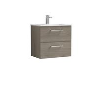 Nuie Arno 600mm Wall Hung 2 Drawer Vanity & Minimalist Basin Solace Oak