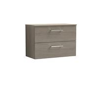 nuie ARN2526W Arno Modern Bathroom Wall Hung 2 Drawer Vanity Unit with Colour Worktop, 800mm, Matt Electric Blue