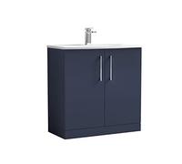 nuie ARN2905G Arno Modern Bathroom Floor Standing 2 Soft Close Door Vanity Unit and Curved Basin, 800mm, Midnight Blue