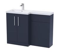 nuie ARN2911L Arno Modern Bathroom Left Hand 2 Soft Close Door Vanity Basin and WC Combination Unit, 1100 x 390mm, Midnight Blue
