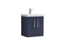 nuie Arno 500mm Wall Hung 2-Door Vanity & Basin 1 - Midnight Blue, Blue