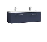 nuie ARN2922C Arno Modern Bathroom Wall Hung 2 Soft Close Drawer Vanity Unit and Polymarble Basin, 1200mm, Midnight Blue