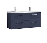 nuie ARN2924C Arno Modern Bathroom Wall Hung 4 Soft Close Drawer Vanity Unit and Polymarble Basin, 1200mm, Midnight Blue