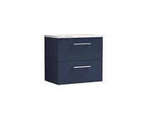 nuie Arno 600mm Wall Hung 2-Drawer Vanity & Laminate Worktop - Midnight Blue, Blue