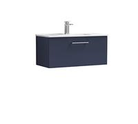 nuie ARN2925B Arno Modern Bathroom Wall Hung 1 Soft Close Drawer Vanity Unit and Minimalist Basin, 800mm, Midnight Blue