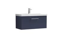 nuie ARN2925D Arno Modern Bathroom Wall Hung 1 Soft Close Drawer Vanity Unit and Thin-Edge Basin, 800mm, Midnight Blue