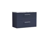 nuie ARN2926W Arno Modern Bathroom Wall Hung 2 Soft Close Drawer Vanity and Colour Coordinating Worktop, 800mm, Midnight Blue