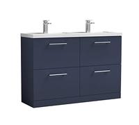 nuie ARN2933C Arno Modern Bathroom Floor Standing 4 Soft Close Drawer Vanity Unit and Double Polymarble Basin, 1200mm, Midnight Blue