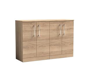 nuie ARN3003W2 Arno Modern Bathroom Floor Standing 4 Soft Close Door Double Vanity with Colour Coordinating Worktop, 1200mm, Bleached Oak Woodgrain