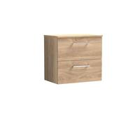 nuie ARN3024W Arno Modern Bathroom Wall Hung 2 Soft Close Drawer Vanity Unit and Colour Coordinating Worktop, 600mm, Bleached Oak Woodgrain