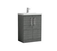 nuie ARN503D Arno Modern Bathroom Floor Standing 2 Door Vanity Unit with Thin-Edge Ceramic Basin, Anthracite