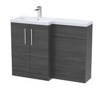 nuie ARN511L Arno Modern Bathroom Left Hand 2 Soft Close Door Vanity Basin and WC Combination Unit, 1100 x 390mm, Anthracite Woodgrain