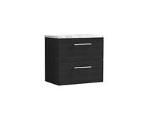 Nuie Arno Wall Hung 2 Drawer Vanity Unit with Matt Carrera Marble Laminate Worktop | Charcoal Black | MFC | 600mm