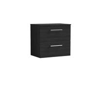 nuie ARN624W Arno Modern Bathroom Wall Hung 2 Drawer Vanity Unit with Colour Worktop, 600mm, Woodgrain Charcoal Black