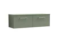 nuie ARN822W2 Arno Modern Bathroom Wall Hung 2 Drawer Double Vanity Unit with Colour Worktop, 1200mm, Satin Green