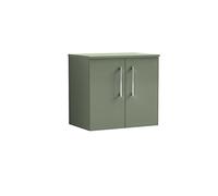 nuie ARN823W Arno Modern Bathroom Wall Hung 2 Door Vanity Unit with Colour Worktop, Satin Green